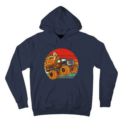 Kids Monster Truck Turkey Sunset Retro Thanksgiving Boys Toddler Tall Hoodie