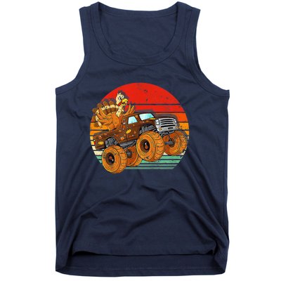 Kids Monster Truck Turkey Sunset Retro Thanksgiving Boys Toddler Tank Top