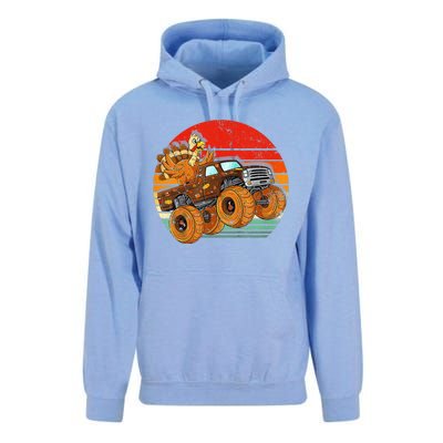 Kids Monster Truck Turkey Sunset Retro Thanksgiving Boys Toddler Unisex Surf Hoodie