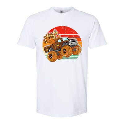 Kids Monster Truck Turkey Sunset Retro Thanksgiving Boys Toddler Softstyle CVC T-Shirt