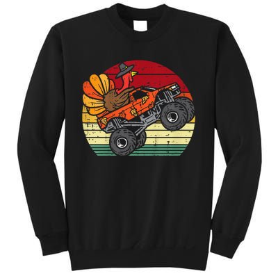 Kids Monster Truck Turkey Sunset Retro Thanksgiving Kids Sweatshirt