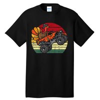 Kids Monster Truck Turkey Sunset Retro Thanksgiving Kids Tall T-Shirt