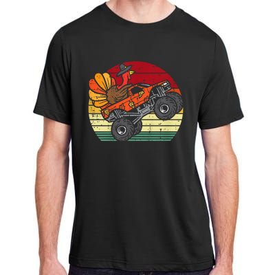 Kids Monster Truck Turkey Sunset Retro Thanksgiving Kids Adult ChromaSoft Performance T-Shirt