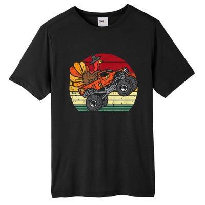 Kids Monster Truck Turkey Sunset Retro Thanksgiving Kids Tall Fusion ChromaSoft Performance T-Shirt