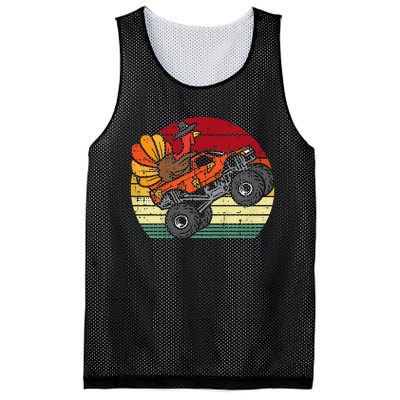 Kids Monster Truck Turkey Sunset Retro Thanksgiving Kids Mesh Reversible Basketball Jersey Tank