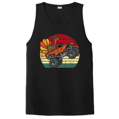 Kids Monster Truck Turkey Sunset Retro Thanksgiving Kids PosiCharge Competitor Tank