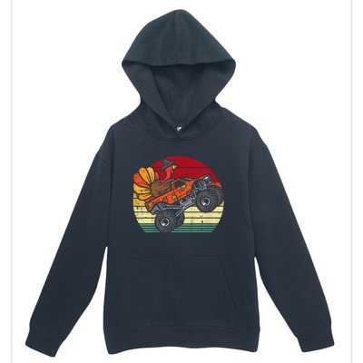 Kids Monster Truck Turkey Sunset Retro Thanksgiving Kids Urban Pullover Hoodie