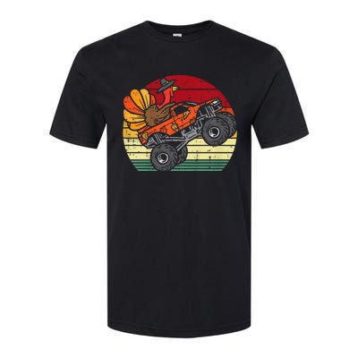 Kids Monster Truck Turkey Sunset Retro Thanksgiving Kids Softstyle® CVC T-Shirt