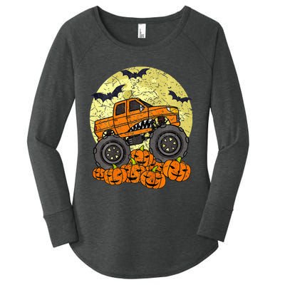 Kids Monster Truck Halloween Jack O Lantern Moon Pumpkin Women's Perfect Tri Tunic Long Sleeve Shirt