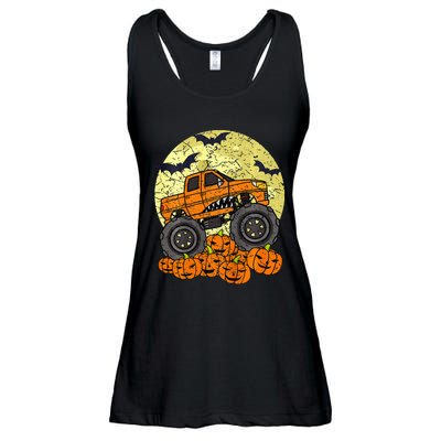 Kids Monster Truck Halloween Jack O Lantern Moon Pumpkin Ladies Essential Flowy Tank