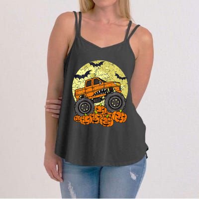 Kids Monster Truck Halloween Jack O Lantern Moon Pumpkin Women's Strappy Tank