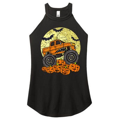 Kids Monster Truck Halloween Jack O Lantern Moon Pumpkin Women’s Perfect Tri Rocker Tank