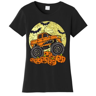 Kids Monster Truck Halloween Jack O Lantern Moon Pumpkin Women's T-Shirt