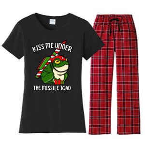 K.iss Me Under The Missile Toad Funny Christmas Holiday Joke Women's Flannel Pajama Set