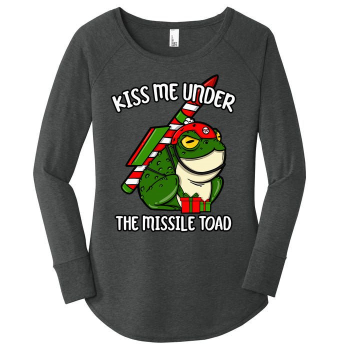 K.iss Me Under The Missile Toad Funny Christmas Holiday Joke Women's Perfect Tri Tunic Long Sleeve Shirt