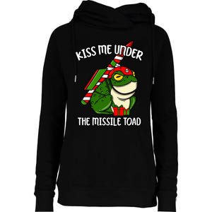 K.iss Me Under The Missile Toad Funny Christmas Holiday Joke Womens Funnel Neck Pullover Hood