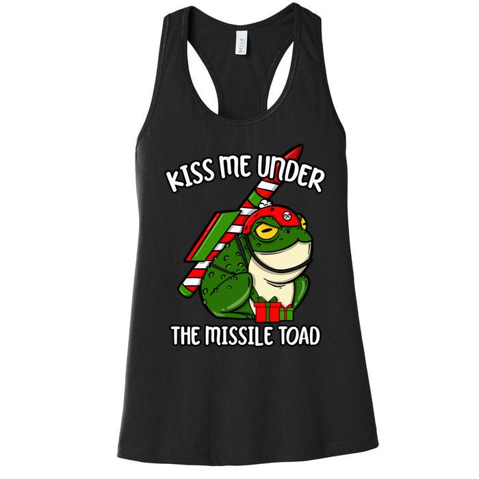 K.iss Me Under The Missile Toad Funny Christmas Holiday Joke Women's Racerback Tank