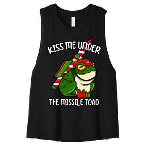 K.iss Me Under The Missile Toad Funny Christmas Holiday Joke Women's Racerback Cropped Tank