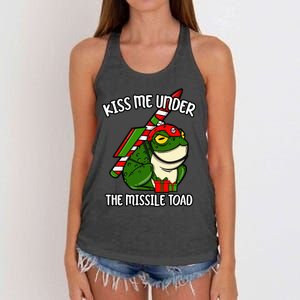 K.iss Me Under The Missile Toad Funny Christmas Holiday Joke Women's Knotted Racerback Tank