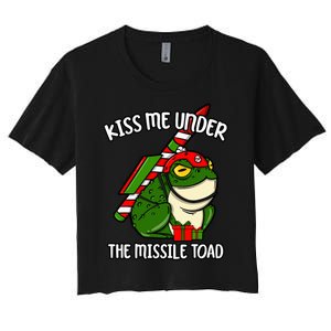 K.iss Me Under The Missile Toad Funny Christmas Holiday Joke Women's Crop Top Tee