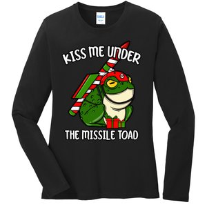 K.iss Me Under The Missile Toad Funny Christmas Holiday Joke Ladies Long Sleeve Shirt