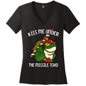 K.iss Me Under The Missile Toad Funny Christmas Holiday Joke Women's V-Neck T-Shirt