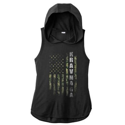 Krav Maga Usa American Flag Camo Fan Vintage Ladies PosiCharge Tri-Blend Wicking Draft Hoodie Tank