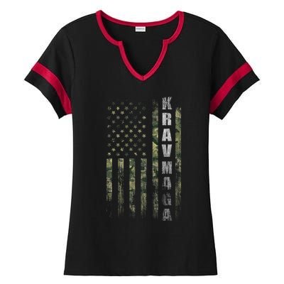 Krav Maga Usa American Flag Camo Fan Vintage Ladies Halftime Notch Neck Tee