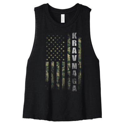 Krav Maga Usa American Flag Camo Fan Vintage Women's Racerback Cropped Tank