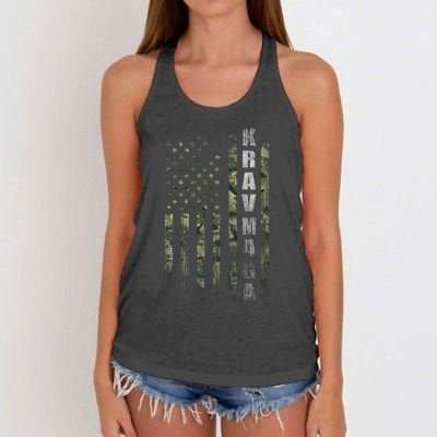 Krav Maga Usa American Flag Camo Fan Vintage Women's Knotted Racerback Tank