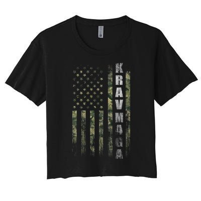 Krav Maga Usa American Flag Camo Fan Vintage Women's Crop Top Tee