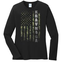 Krav Maga Usa American Flag Camo Fan Vintage Ladies Long Sleeve Shirt