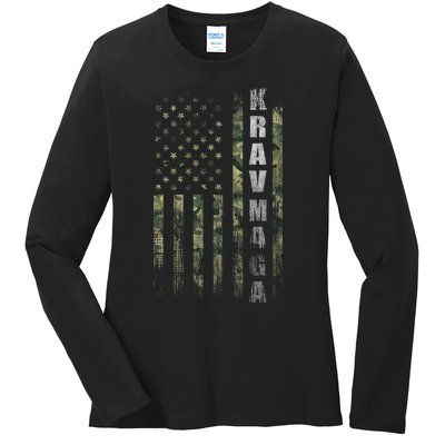 Krav Maga Usa American Flag Camo Fan Vintage Ladies Long Sleeve Shirt