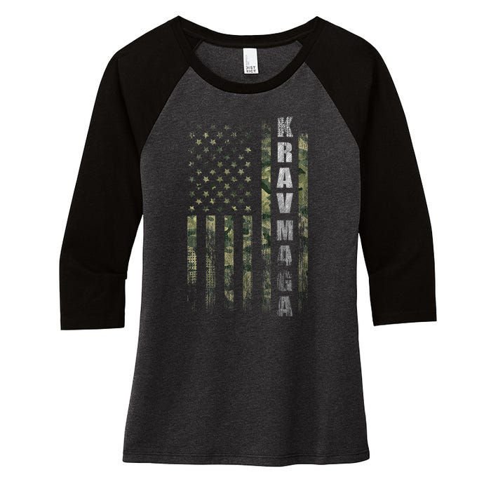 Krav Maga Usa American Flag Camo Fan Vintage Women's Tri-Blend 3/4-Sleeve Raglan Shirt