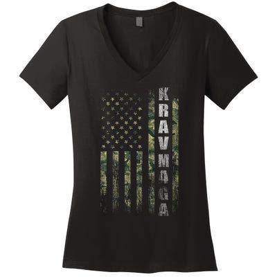 Krav Maga Usa American Flag Camo Fan Vintage Women's V-Neck T-Shirt