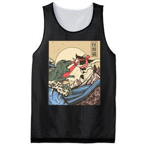 Kaiju Monster Vs Cat Laser Eye Fight Japanese Zilla Mesh Reversible Basketball Jersey Tank