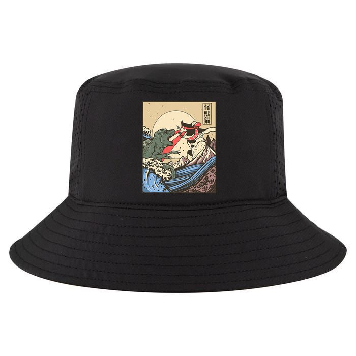 Kaiju Monster Vs Cat Laser Eye Fight Japanese Zilla Cool Comfort Performance Bucket Hat