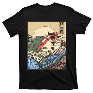 Kaiju Monster Vs Cat Laser Eye Fight Japanese Zilla T-Shirt