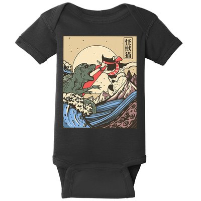 Kaiju Monster Vs Cat Laser Eye Fight Japanese Zilla Baby Bodysuit