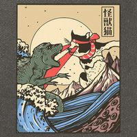 Kaiju Monster Vs Cat Laser Eye Fight Japanese Zilla Cotton Canvas Backpack
