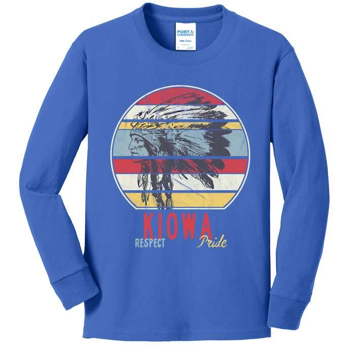 Kiowa Native American Indian Tribe Respect Pride Retro Sun Gift Kids Long Sleeve Shirt