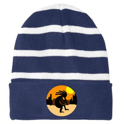 Kokopelli Native American Sunset Striped Beanie with Solid Band