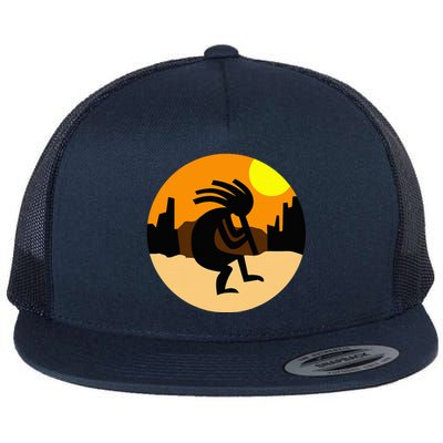 Kokopelli Native American Sunset Flat Bill Trucker Hat