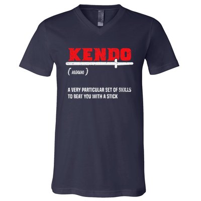 Kendo (Noun) A Very Particular Set Of Skills To Beat You V-Neck T-Shirt