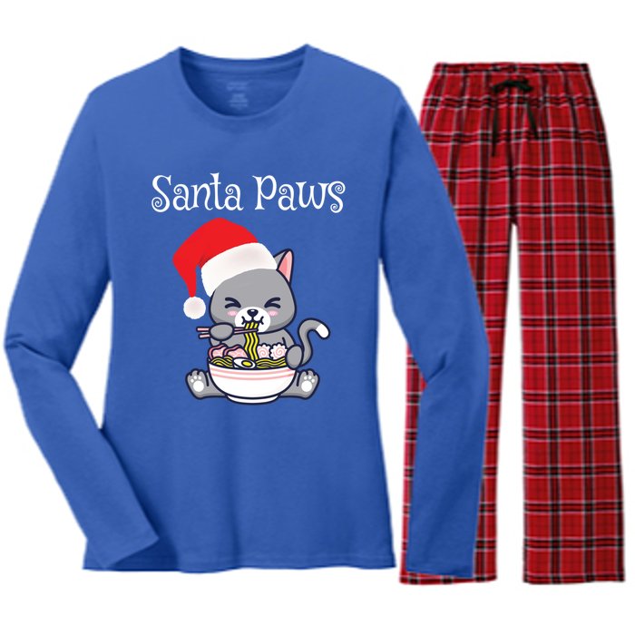 Kawaii Neko Anime Ra Santa Paws Cute Gift Women's Long Sleeve Flannel Pajama Set 