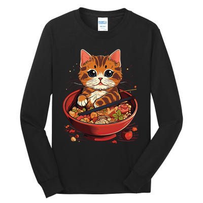 Kawaii neko cat ra bowl anime japanese noodles udon sushi Tall Long Sleeve T-Shirt