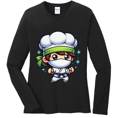 Kitchen Ninja Chef Cook Ninja Ladies Long Sleeve Shirt