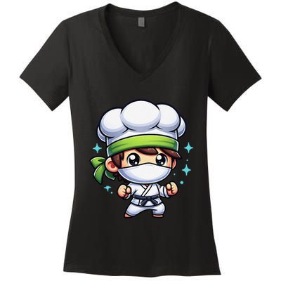 Kitchen Ninja Chef Cook Ninja Women's V-Neck T-Shirt