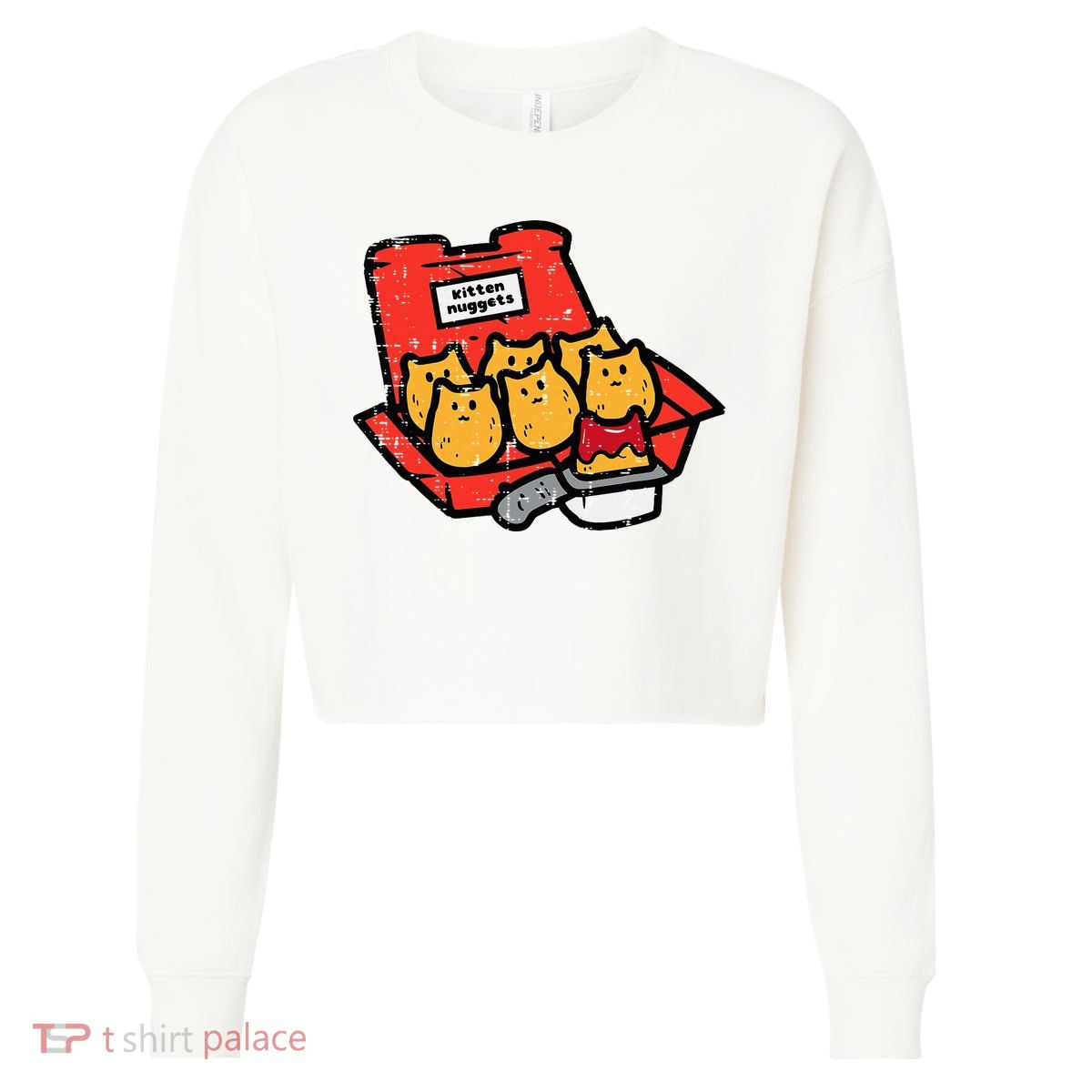 Kitten Nuggets Cute Fast Food Cat Food Lover Cropped Pullover Crew