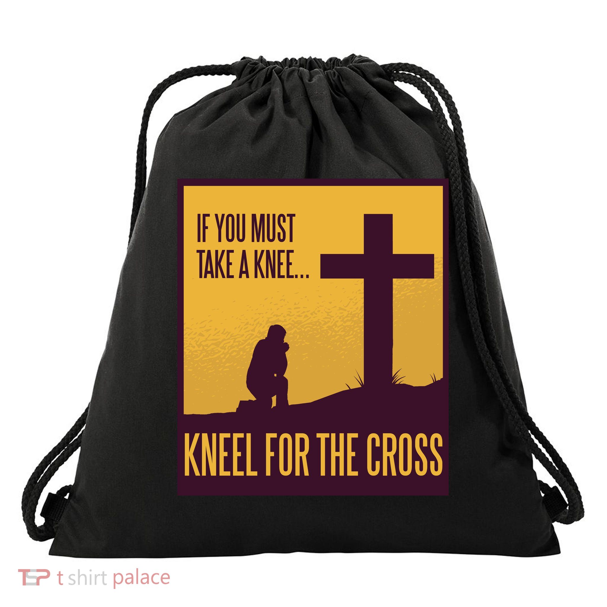 Kneel For The Cross Christian Drawstring Bag